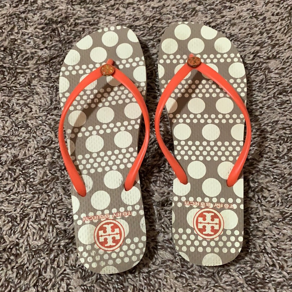 Tory Burch Orange and Brown Slippers